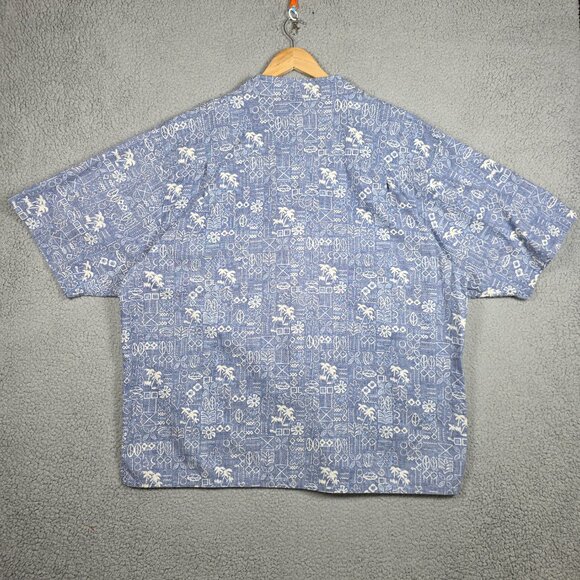 Op Sport Camp Shirt Mens Size 2XL Blue Hawaiian Floral All Over Print Cotton VTG - Picture 2 of 11